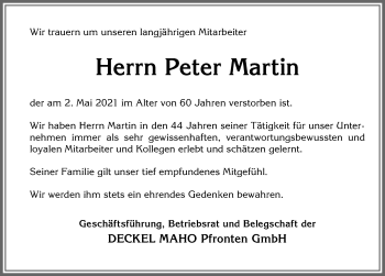 Traueranzeige von Peter Martin von Allgäuer Zeitung,Kempten