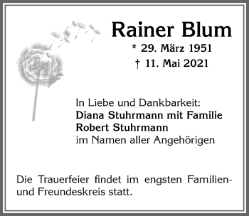 Traueranzeige von Rainer Blum von Allgäuer Zeitung