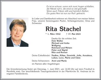 Traueranzeige von Rita Stachel von Allgäuer Zeitung,Kempten