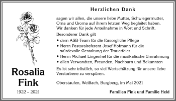 Traueranzeige von Rosalia Fink von Allgäuer Anzeigeblatt