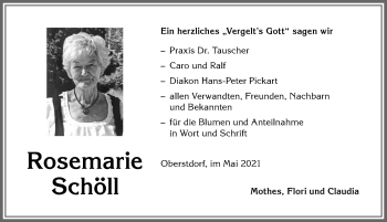 Traueranzeige von Rosemarie Schöll von Allgäuer Anzeigeblatt