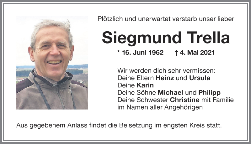  Traueranzeige für Siegmund Trella vom 11.05.2021 aus Memminger Zeitung