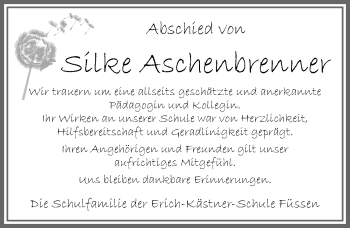 Traueranzeige von Silke Aschenbrenner von Allgäuer Zeitung, Füssen