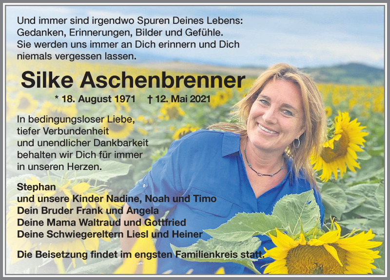  Traueranzeige für Silke Aschenbrenner vom 18.05.2021 aus Allgäuer Zeitung, Füssen