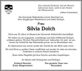 Traueranzeige von Silvia Dolch von Allgäuer Zeitung,Kempten
