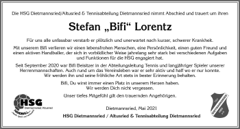 Traueranzeige von Stefan Lorentz von Allgäuer Zeitung,Kempten