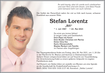 Traueranzeige von Stefan Lorentz von Allgäuer Zeitung,Kempten