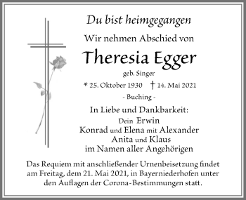 Traueranzeige von Theresia Egger von Allgäuer Zeitung, Füssen