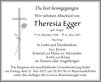 Traueranzeige von Theresia Egger von Allgäuer Zeitung, Füssen