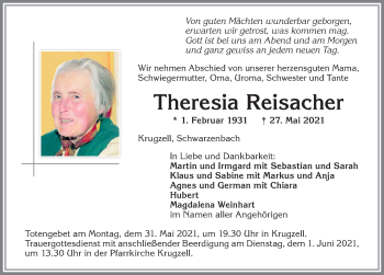 Traueranzeige von Theresia Reisacher von Allgäuer Zeitung,Kempten