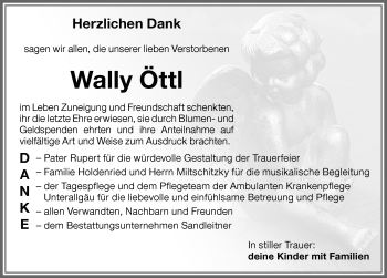 Traueranzeige von Wally Öttl von Memminger Zeitung