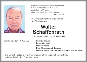 Traueranzeige von Walter Schaffenrath von Allgäuer Anzeigeblatt