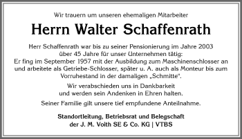 Traueranzeige von Walter Schaffenrath von Allgäuer Anzeigeblatt