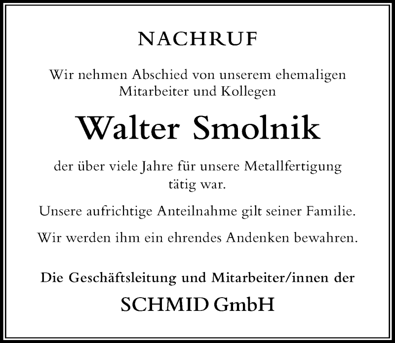  Traueranzeige für Walter Smolnik vom 29.05.2021 aus Der Westallgäuer