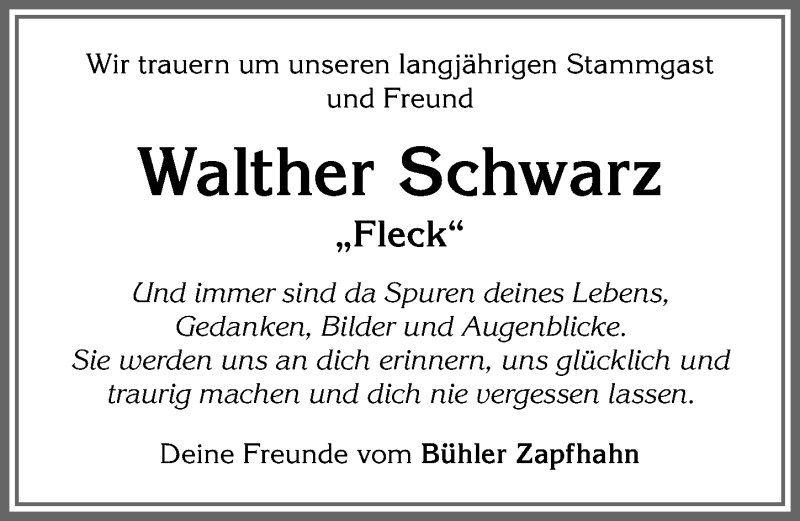  Traueranzeige für Walther Schwarz vom 15.05.2021 aus Allgäuer Zeitung,Kempten