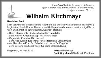 Traueranzeige von Wilhelm Kirchmayr von Allgäuer Zeitung