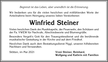 Traueranzeige von Winfried Steiner von Allgäuer Zeitung, Marktoberdorf