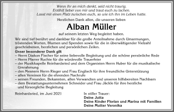 Traueranzeige von Alban Müller von Allgäuer Zeitung, Marktoberdorf