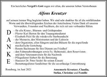 Traueranzeige von Alfons Kreutzer von Allgäuer Zeitung, Marktoberdorf