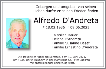 Traueranzeige von Alfredo DAndreta von Memminger Zeitung