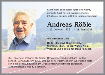 Traueranzeige von Andreas Rößle von Allgäuer Anzeigeblatt