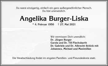 Traueranzeige von Angelika Burger-Liska von Allgäuer Zeitung,Kempten
