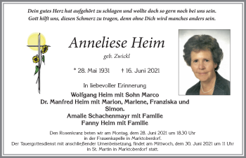 Traueranzeige von Anneliese Heim von Allgäuer Zeitung, Marktoberdorf