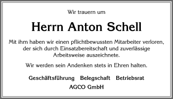 Traueranzeige von Anton Schell von Allgäuer Zeitung, Marktoberdorf