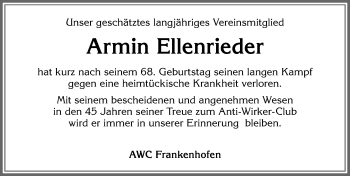 Traueranzeige von Armin Ellenrieder von Allgäuer Zeitung, Kaufbeuren/Buchloe