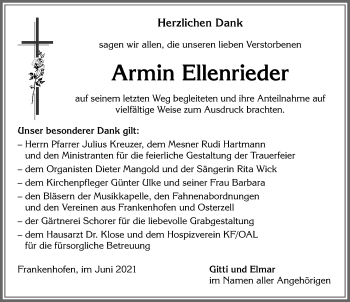 Traueranzeige von Armin Ellenrieder von Allgäuer Zeitung, Kaufbeuren/Buchloe