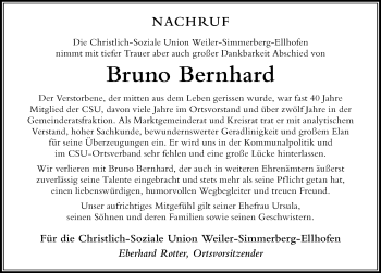 Traueranzeige von Bruno Bernhard von Der Westallgäuer