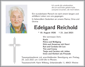 Traueranzeige von Edelgard Reichold von Allgäuer Zeitung, Kaufbeuren/Buchloe