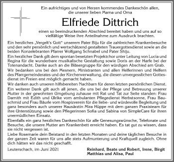 Traueranzeige von Elfriede Dittrich von Allgäuer Zeitung, Marktoberdorf