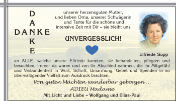 Traueranzeige von Elfriede Supp von Allgäuer Zeitung,Kempten