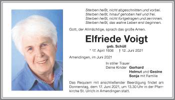 Traueranzeige von Elfriede Voigt von Memminger Zeitung