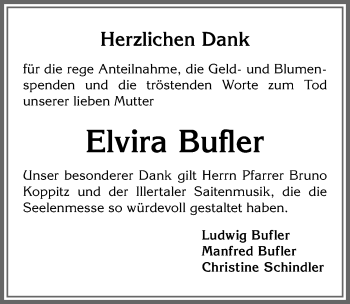 Traueranzeige von Elvira Bufler von Allgäuer Anzeigeblatt