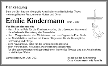 Traueranzeige von Emilie Kindermann von Allgäuer Zeitung, Kaufbeuren/Buchloe
