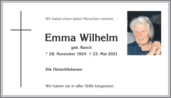 Traueranzeige von Emma Wilhelm von Allgäuer Anzeigeblatt