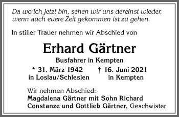 Traueranzeige von Erhard Gärtner von Allgäuer Zeitung,Kempten