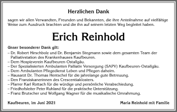 Traueranzeige von Erich Reinhold von Allgäuer Zeitung, Kaufbeuren/Buchloe