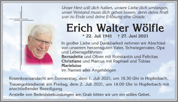 Traueranzeige von Erich Walter Wölfle von Allgäuer Zeitung