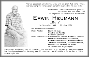 Traueranzeige von Erwin Heumann von Allgäuer Zeitung, Kaufbeuren/Buchloe
