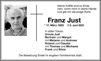 Traueranzeige von Franz Just von Memminger Zeitung