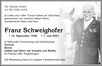 Traueranzeige von Franz Schweighofer von Allgäuer Zeitung,Kempten