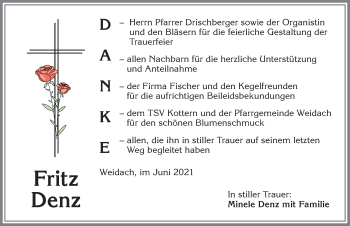 Traueranzeige von Fritz Denz von Allgäuer Zeitung,Kempten