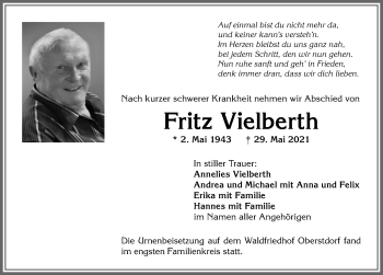 Traueranzeige von Fritz Vielberth von Allgäuer Anzeigeblatt