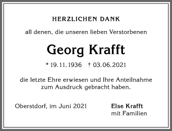 Traueranzeige von Georg Krafft von Allgäuer Anzeigeblatt