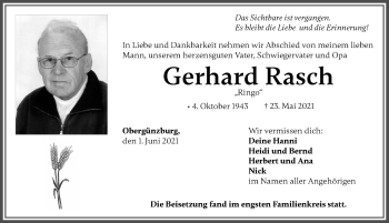Traueranzeige von Gerhard Rasch von Allgäuer Zeitung, Marktoberdorf