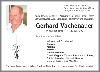 Traueranzeige von Gerhard Vachenauer von Allgäuer Anzeigeblatt