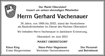 Traueranzeige von Gerhard Vachenauer von Allgäuer Anzeigeblatt